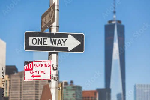 One way road sign in New York