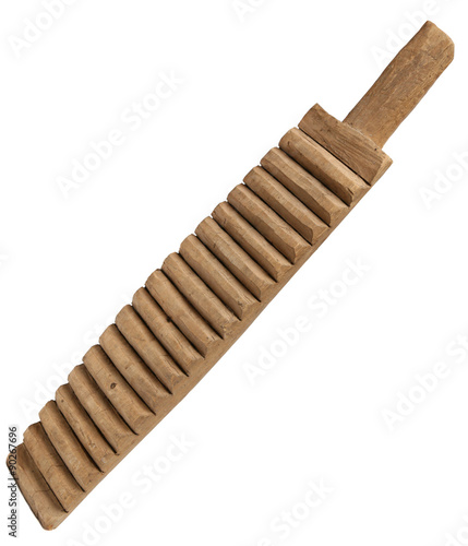 Bilde på lerret Old wooden tool laundry, washboard isolated on white background