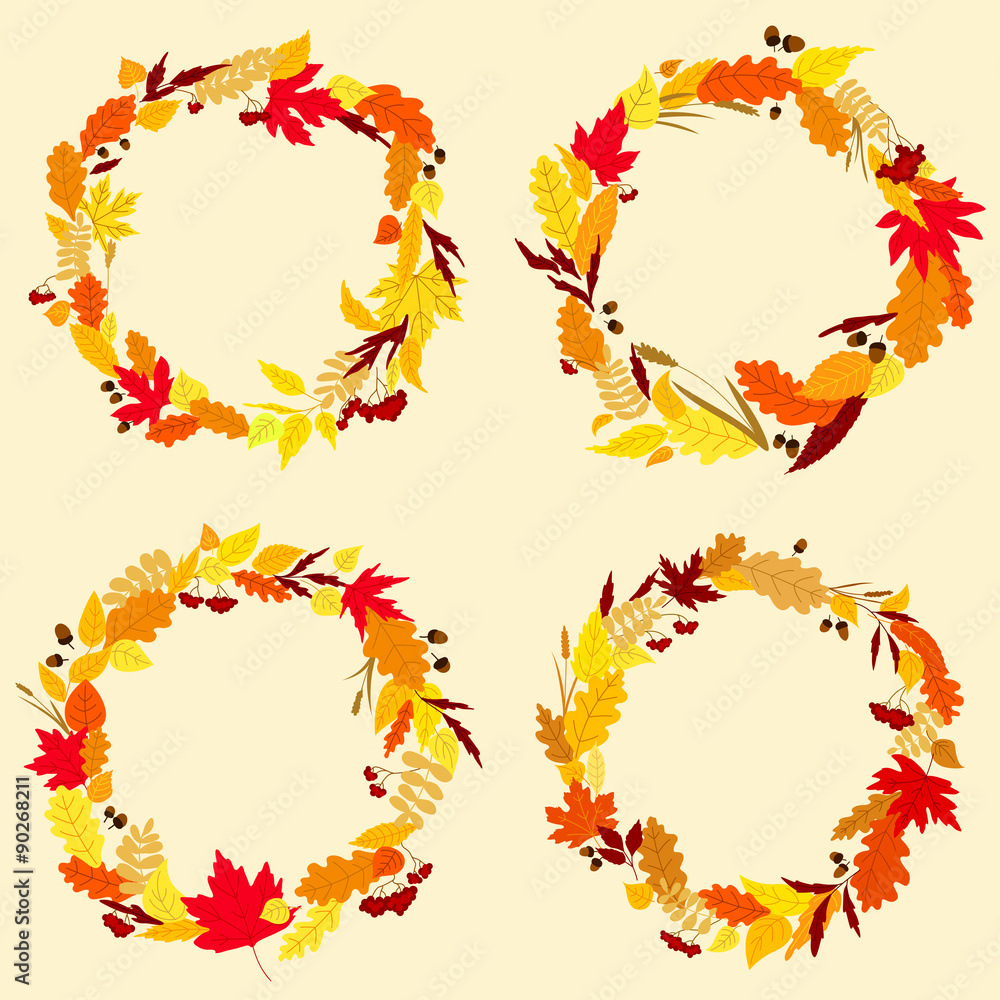 Obraz premium Colorful wreaths of autumn leaves
