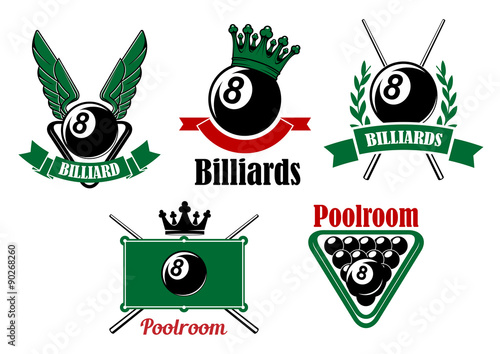 Billiard and poolroom emblems or icons