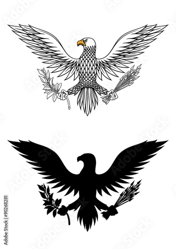 American eagle holding branch and arrows