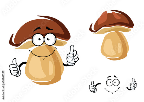 Cheerful smiling cartoon porcini mushroom