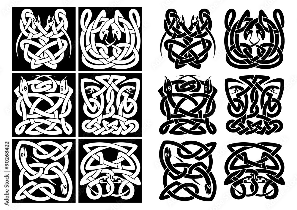 Obraz premium Snakes and reptiles celtic patterns