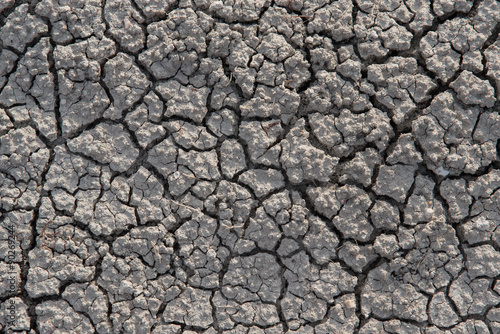 Close up detail of cracked soil caused by very dry weather (drought) and a high clay content.