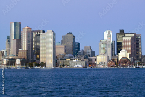 Boston Harbor and the Boston skyline at sunrise as seen from South Boston, Massachusetts, New England © spiritofamerica