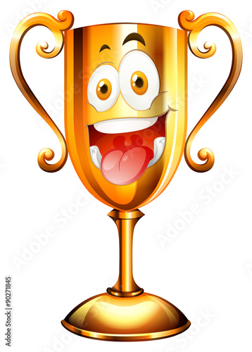 Golden trophy with face
