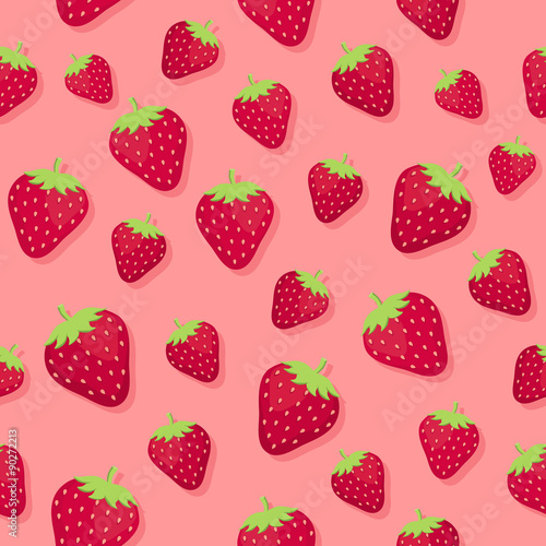 Seamless pattern vector illustration of strawberries fruit in pink background.