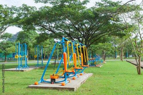 Exercise equipment in public park in the morning at Thailand