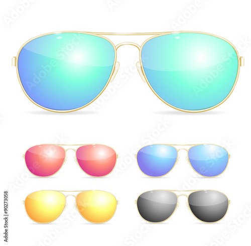 Aviator Colorful Sunglasses Set. Vector