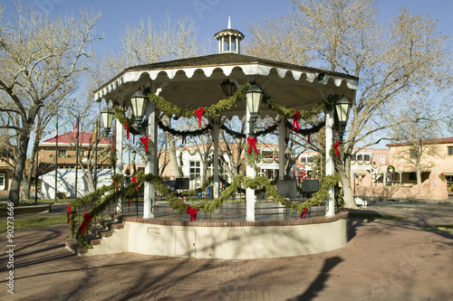 Gazebo wrapped in Christmas dŽcor is in park in Old Town of Albuquerque, New Mexico