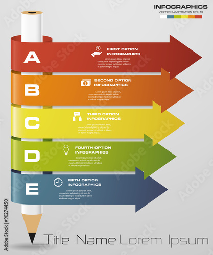 Abstract pencil Infographics with 5 step option. Vector illustration. can be used for workflow layout, diagram, number options, step up options,