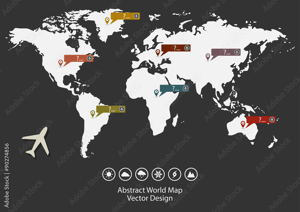 Fototapeta premium world map and airplane on vector design 