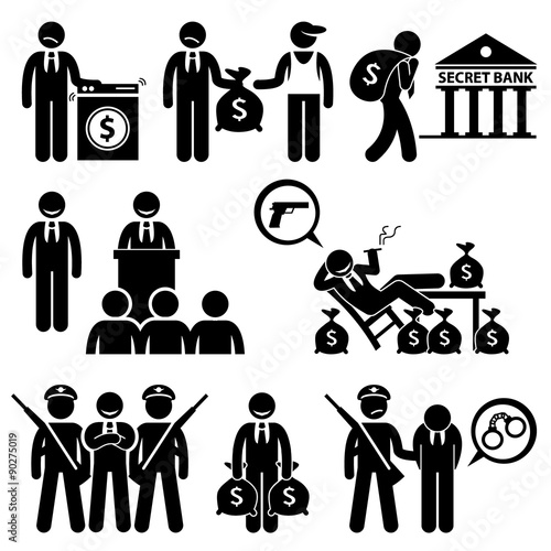 Dirty Money Laundering Illegal Activity Politic Crime Stick Figure Pictogram Icons