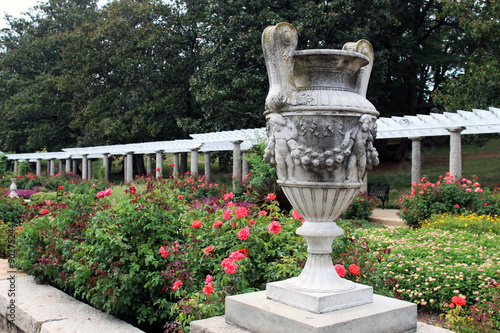 An ornamental stone urn in the Italian Garden at Maymont park, Richmond, Virginia photo