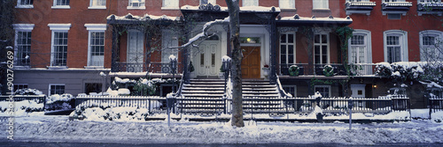 Panoramic view of historic homes and Gramercy Park, Manhattan, New York City, New York after winter snowstorm photo