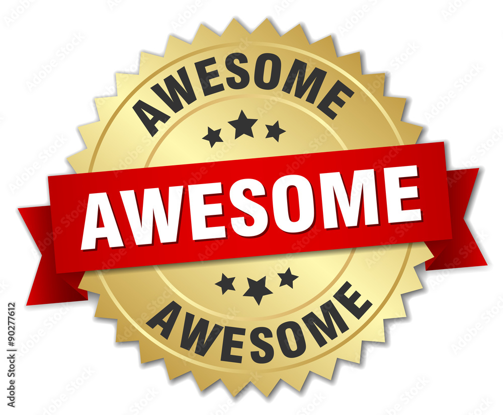 awesome 3d gold badge with red ribbon awesome 3d gold badge with red ribbon