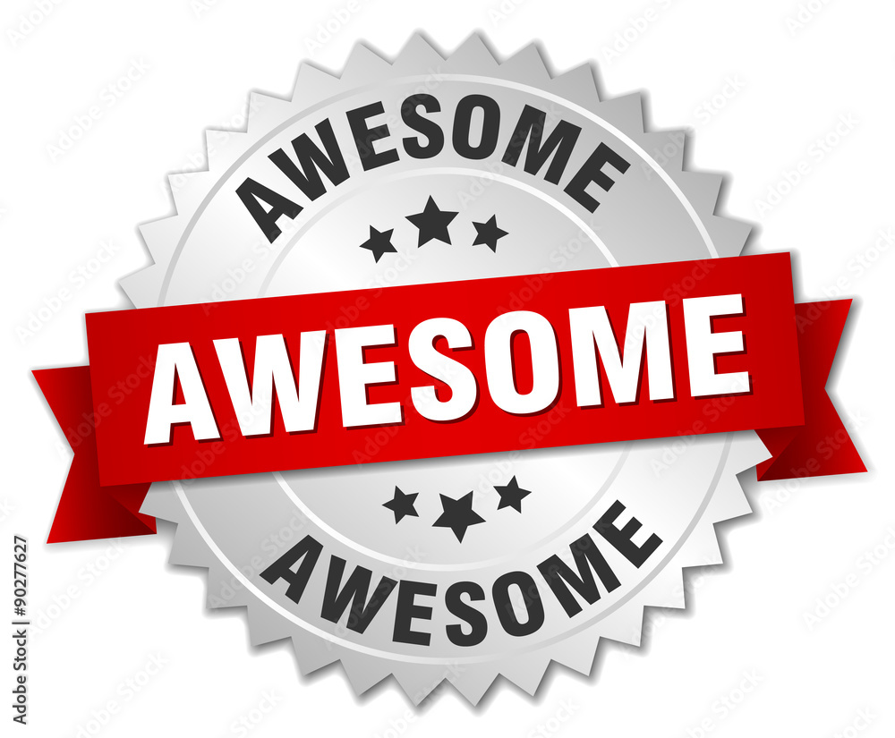awesome 3d silver badge with red ribbon awesome 3d silver badge with red ribbon