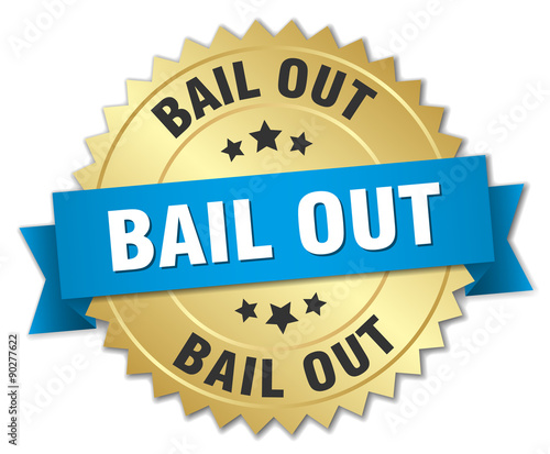 bail out 3d gold badge with blue ribbon
