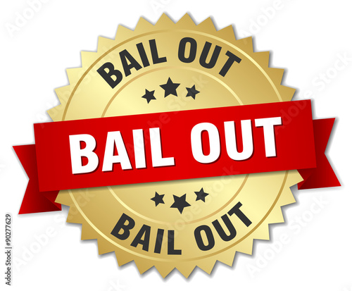 bail out 3d gold badge with red ribbon