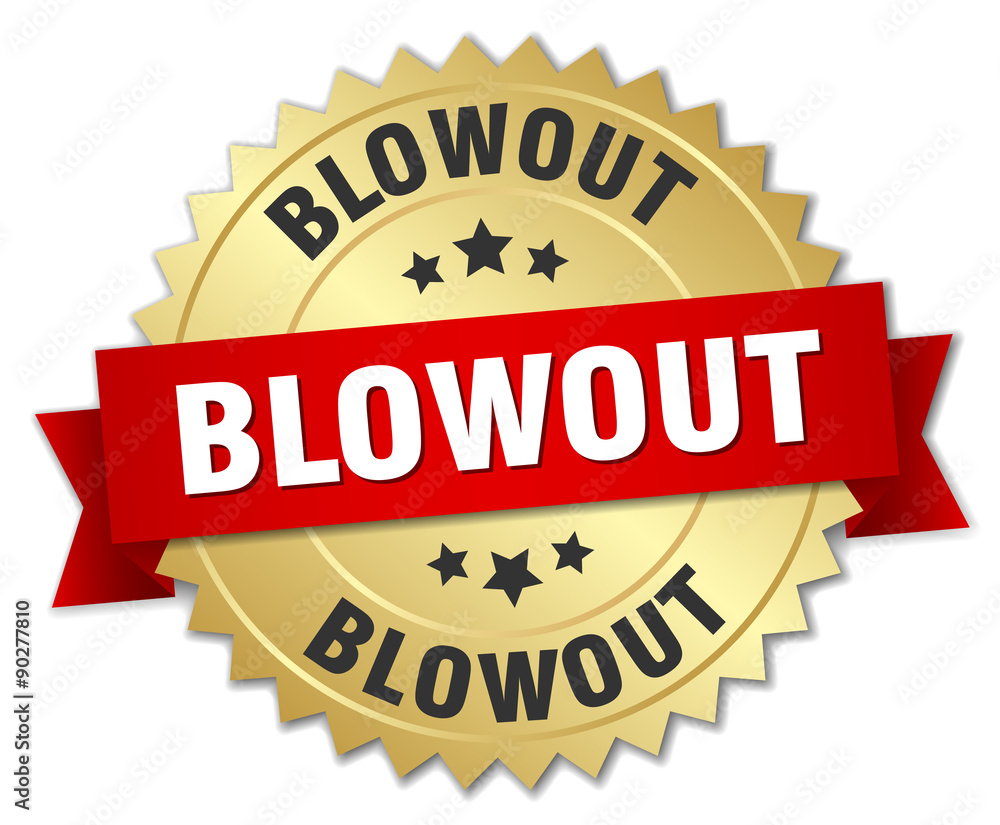 blowout 3d gold badge with red ribbon blowout 3d gold badge with red ribbon