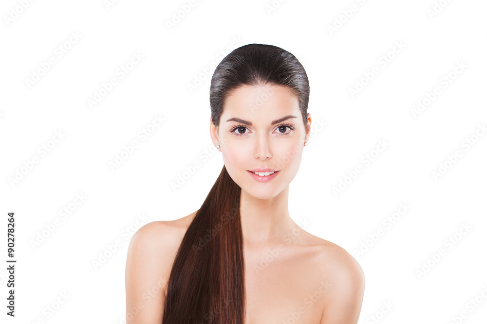 Beautiful smiling model with perfect skin and long tail Beautiful smiling model with perfect skin and long tail