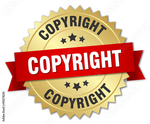 copyright 3d gold badge with red ribbon