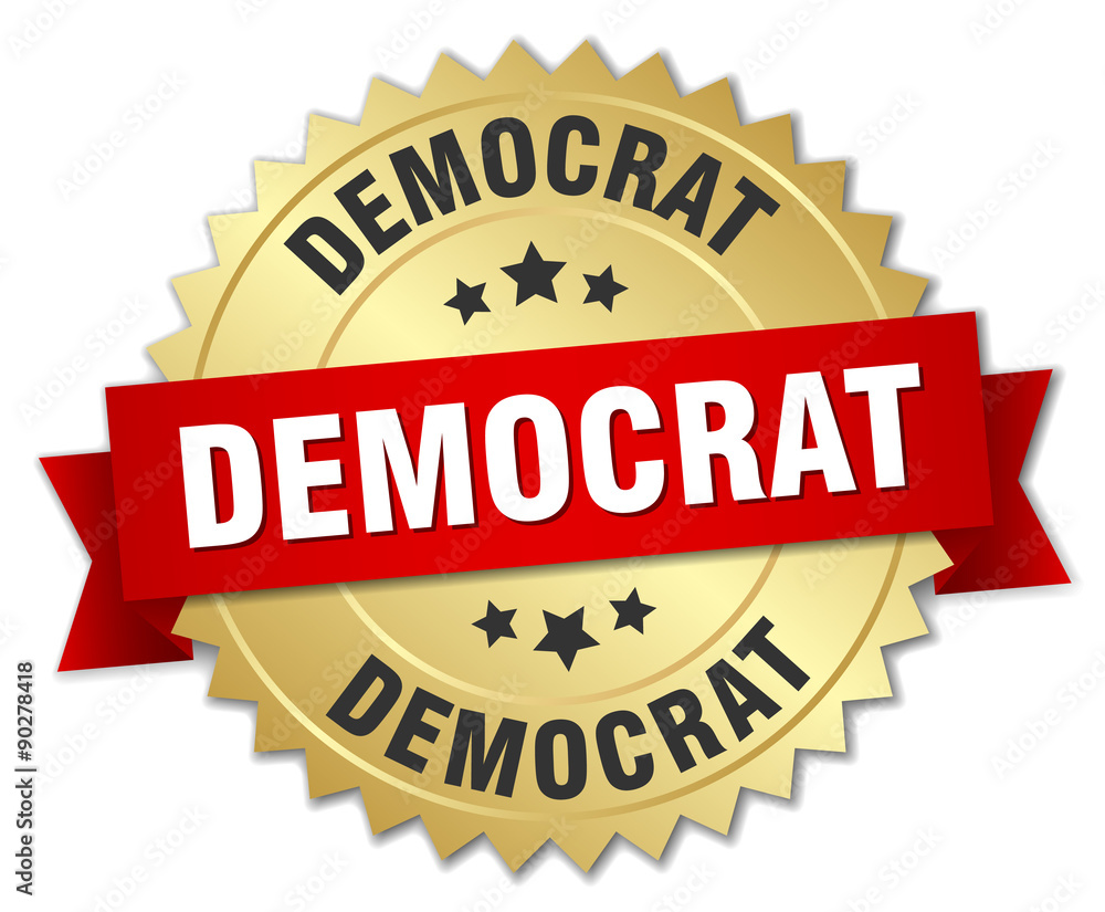 democrat 3d gold badge with red ribbon