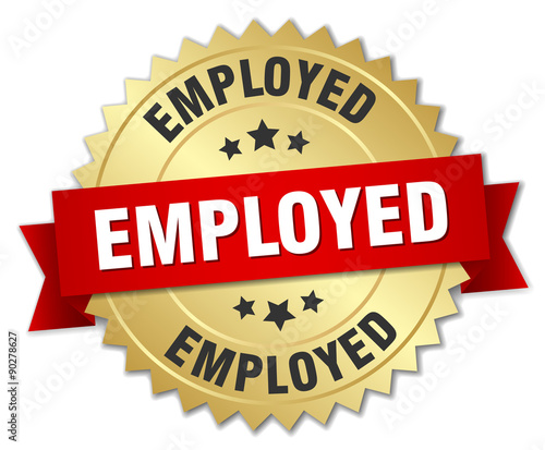employed 3d gold badge with red ribbon