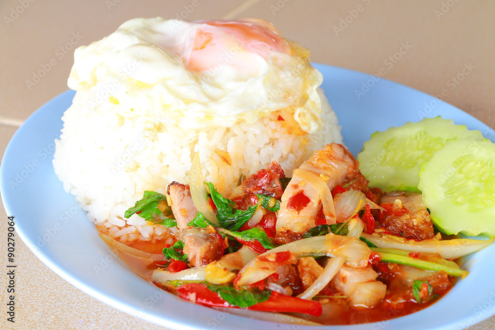 Basil Stir with fried egg, Thailand cuisine style. Basil Stir with fried egg, Thailand cuisine style.
