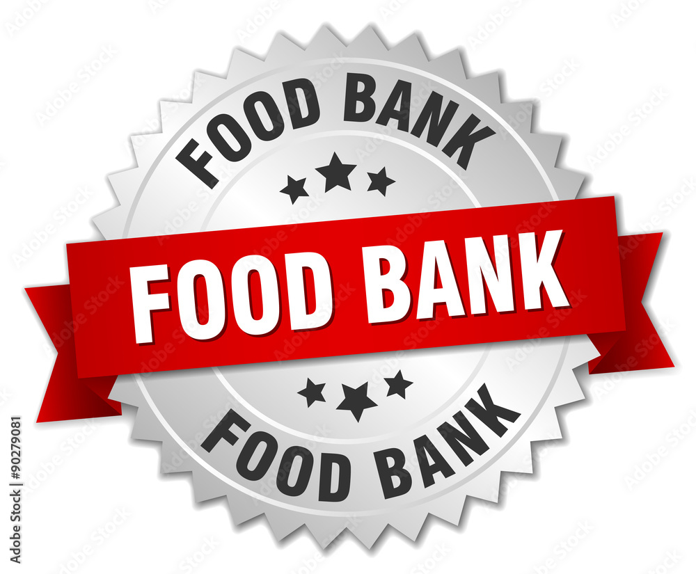 food bank 3d silver badge with red ribbon food bank 3d silver badge with red ribbon