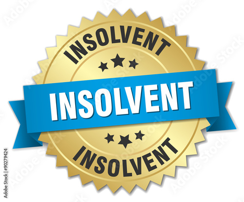 insolvent 3d gold badge with blue ribbon