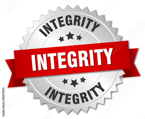 integrity 3d silver badge with red ribbon