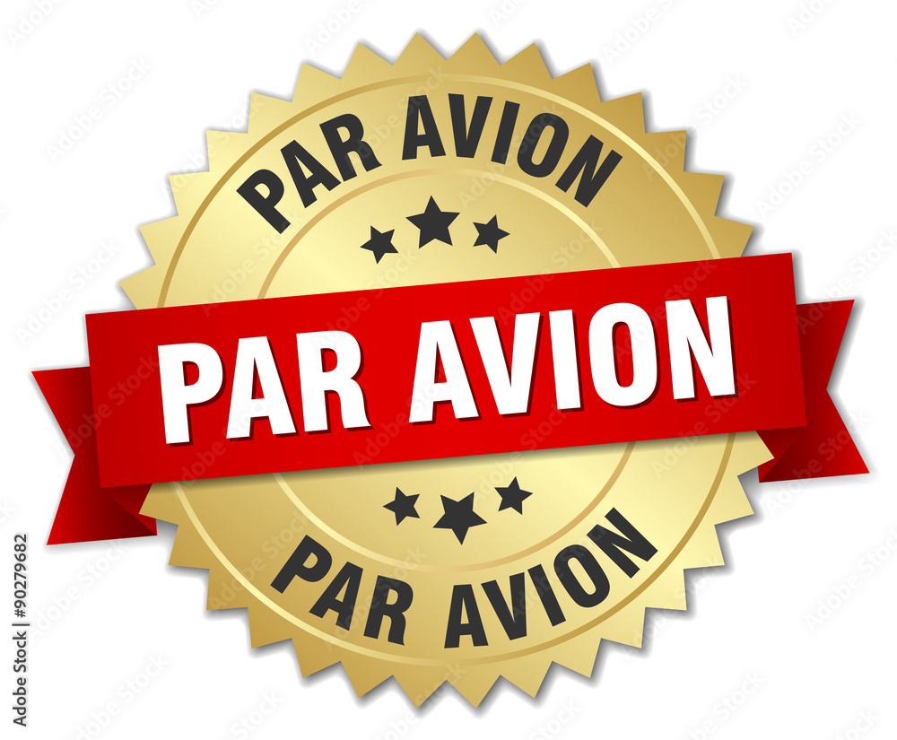 par avion 3d gold badge with red ribbon par avion 3d gold badge with red ribbon