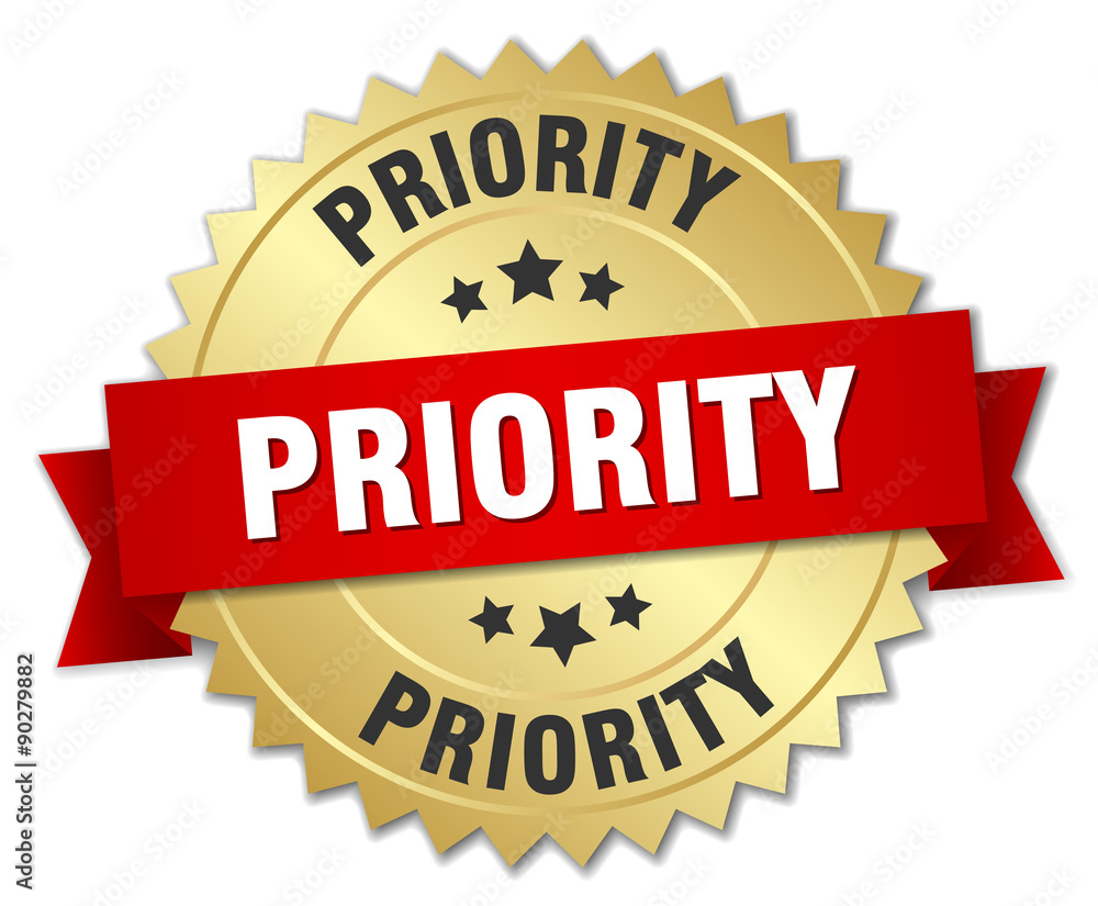 priority 3d gold badge with red ribbon priority 3d gold badge with red ribbon