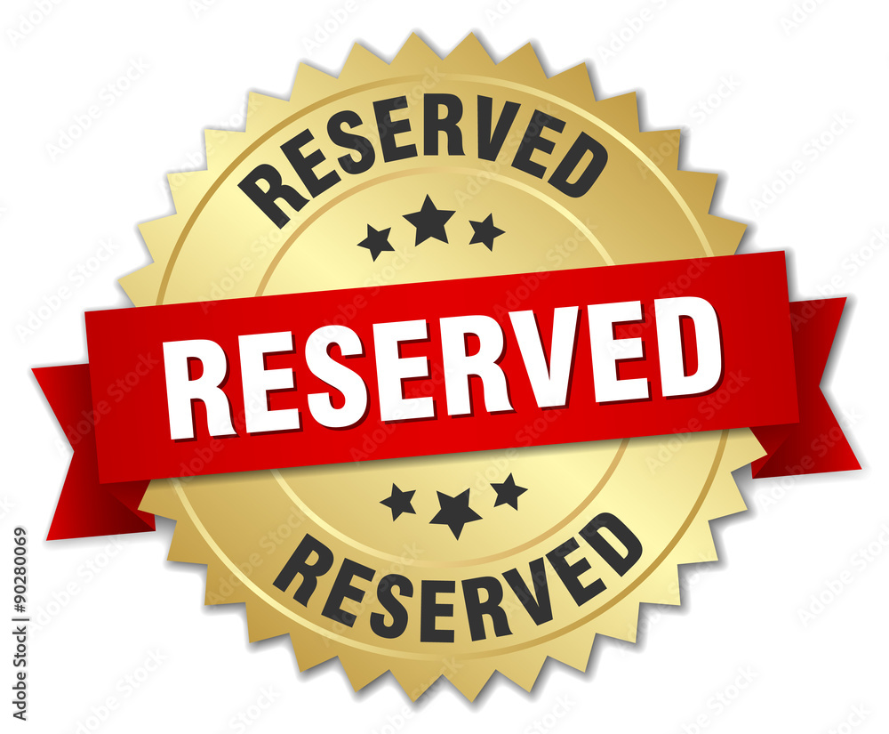 reserved 3d gold badge with red ribbon reserved 3d gold badge with red ribbon