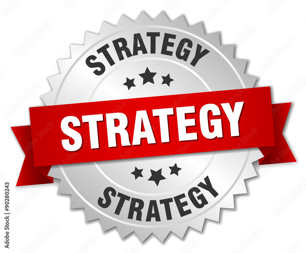 Obraz premium strategy 3d silver badge with red ribbon