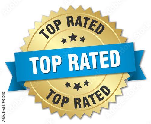 top rated 3d gold badge with blue ribbon