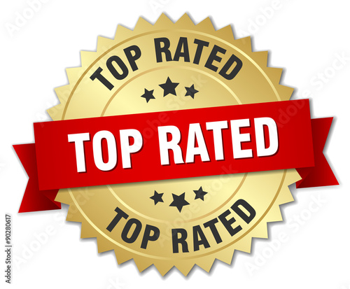 top rated 3d gold badge with red ribbon