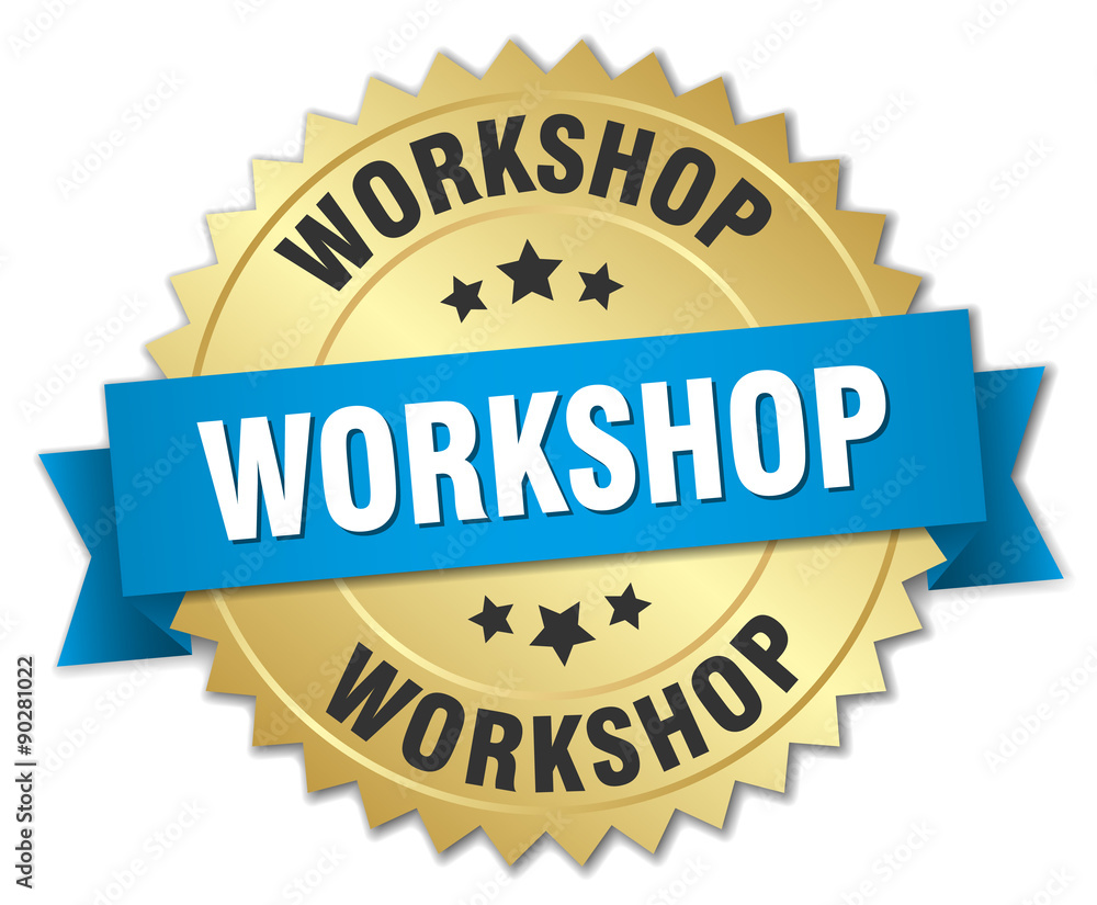 workshop 3d gold badge with blue ribbon workshop 3d gold badge with blue ribbon