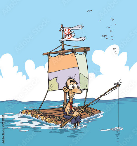 lonely castaway on a raft.
