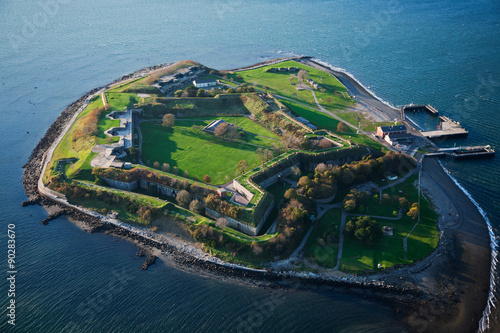 AERIAL VIEW of Fort Warren, a historic Civil War fort used as a prison, Boston Harbor, MA. photo