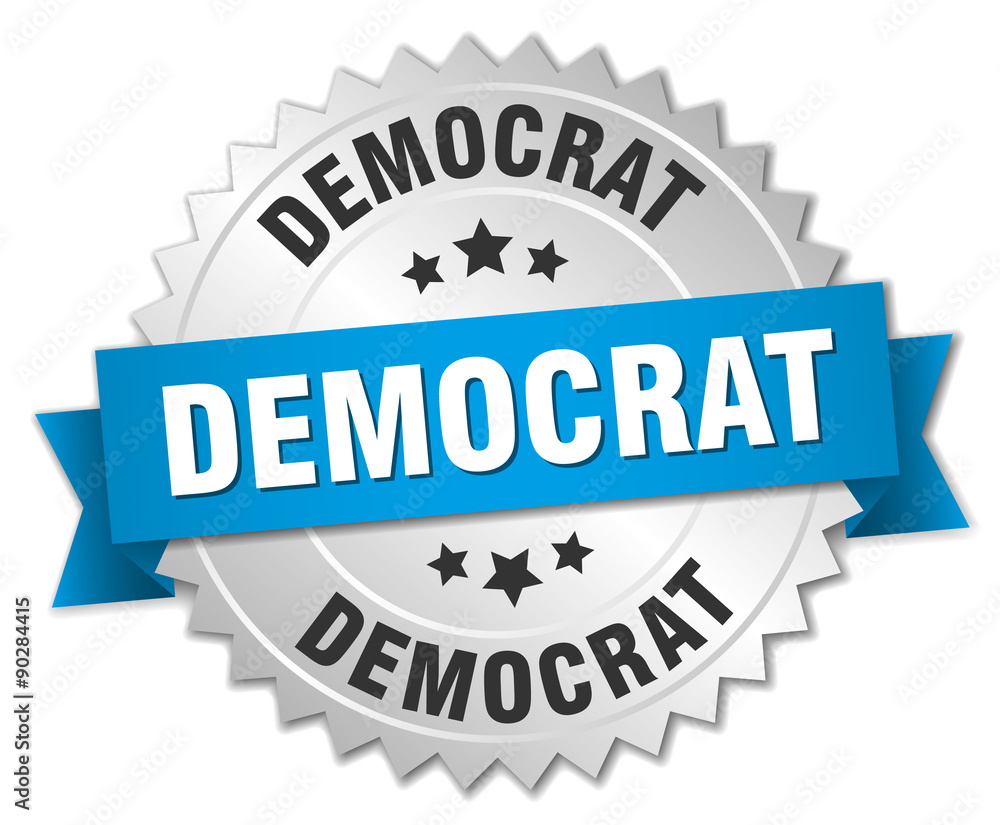 democrat 3d silver badge with blue ribbon