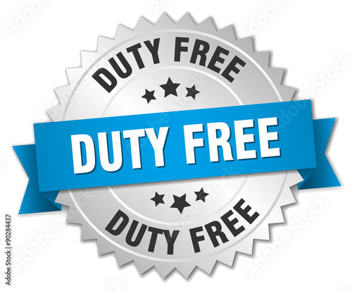duty free 3d silver badge with blue ribbon