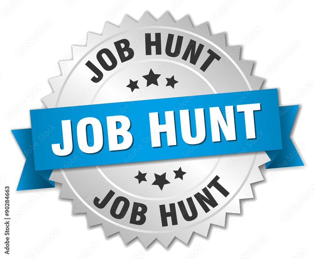 job hunt 3d silver badge with blue ribbon job hunt 3d silver badge with blue ribbon