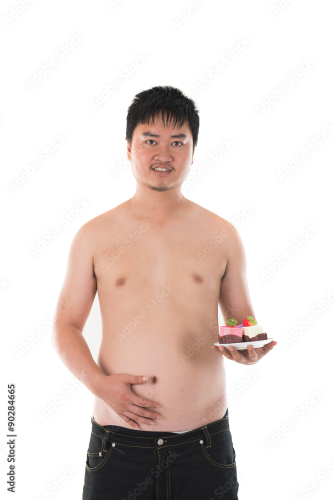 Fototapeta premium obese fat asian male with beer belly