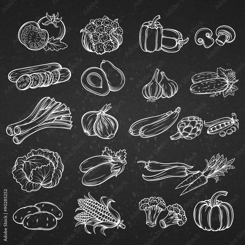 Fototapeta Wektor zestaw różnych ręcznie rysowane warzyw ozdobnych.