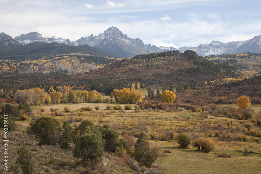 Fototapeta premium Valley view of San Juan Mountains looking toward Telluride Colorado, near Ridgeway, CO.