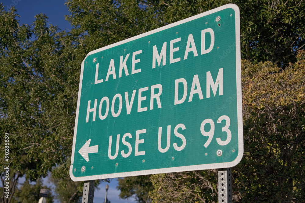 Boulder City, Lake Mead Hoover Dam US Route 93 Road Sign.