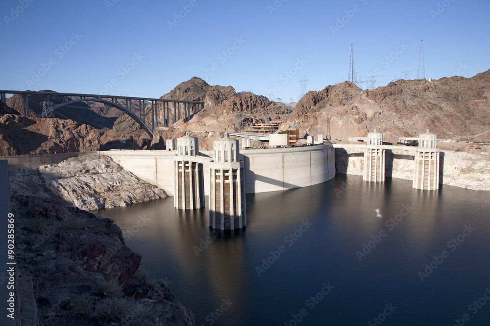 Boulder City, Hoover Dam (formerly Boulder dam) and Lake Mead is in the Black Canyon of the Colorado River on the border of Arizona and Nevada, it was build between 1931 and 1939.