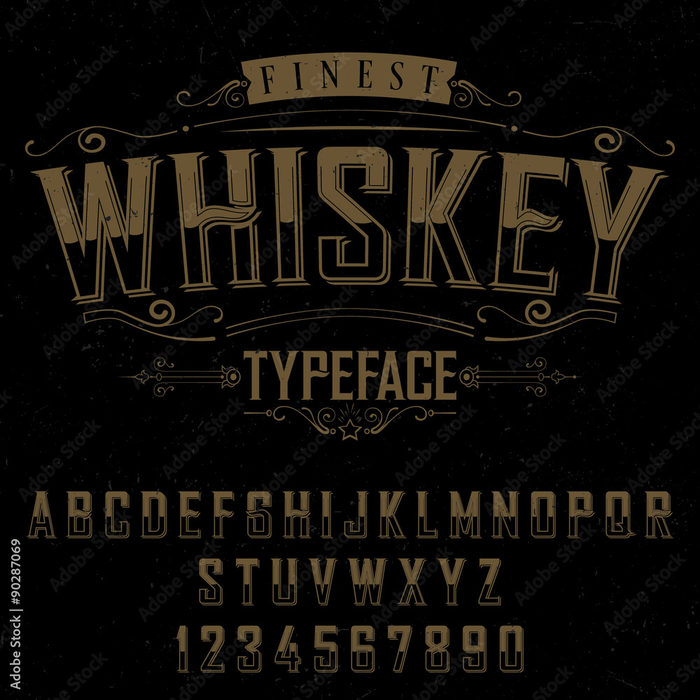 Whiskey Lettering Whiskey label font and sample label design with decoration Stock Vector ...